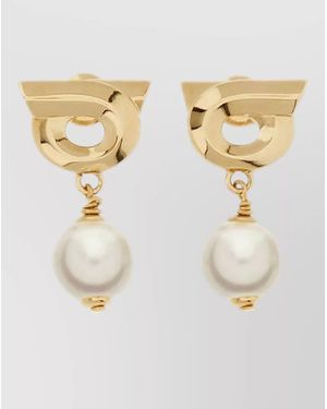 Ferragamo Newgan Drop Earrings Tone Pearls - Natural