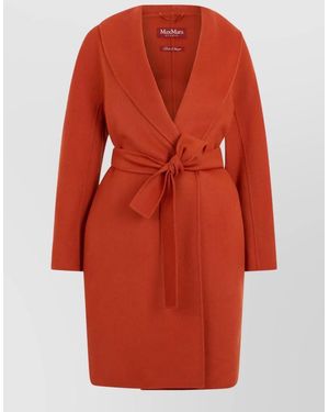Max Mara Shawl Collar Midi Wool Cashmere Silk Coat - Red