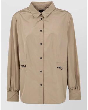 Moncler Long Sleeve Shirt Collared Drawstring Waist - Natural