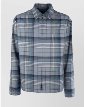 Dior Checked Zip-Up Shirt Jacket - Blue