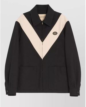 Valentino Short Coat Contrast Panels Button Cuffs Pockets - Black