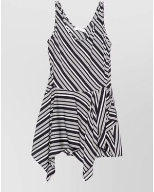 IRO Striped Sleeveless V-Neck Asymmetric Mini Dress - White