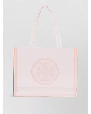 Tory Burch Pvc Shopping Tote Bag Transparent Design Dual Handles - Pink