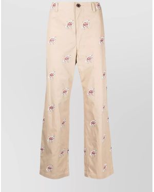 Junya Watanabe Graphic-Print Cotton Straight-Leg Trousers - Natural
