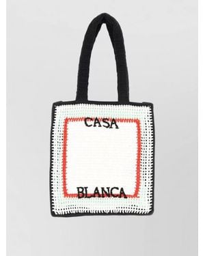 CASABLANCA Square Crochet Tote Bag Dual Handles - White