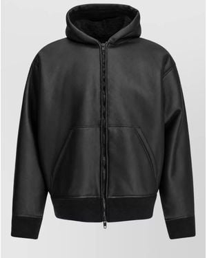Balenciaga Lamb Leather Hooded Shearling Coat - Black