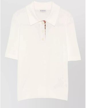Burberry Wool Polo Shirt Check Knit Detail - Natural