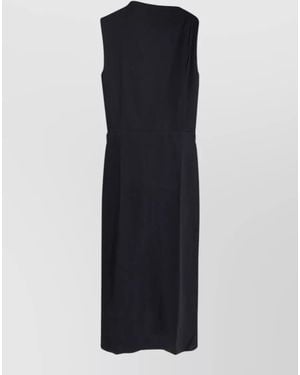 Soeur Organic Cotton Dress Draped Neckline Back Slit - Blue