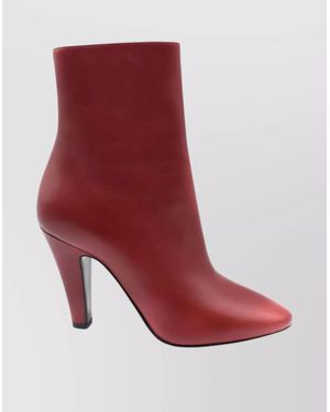 Saint Laurent Ankle Length Pointed Toe Smooth Finish Booties - Red