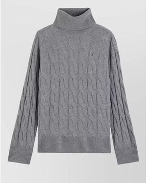Tommy Hilfiger Wool Cable Knit Turtleneck Jumper - Grey