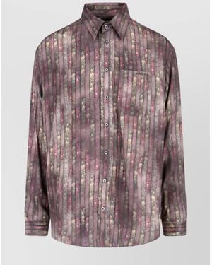 Y. Project Pocketed Floral Striped Long Sleeve Top - Purple