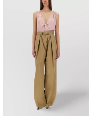 Dries Van Noten Cotton Belted Wide-Leg Trousers - Natural