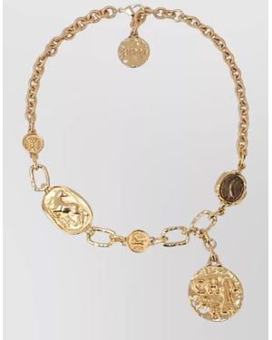 Chloé Medallion Charms Short Necklace Textured Links - White