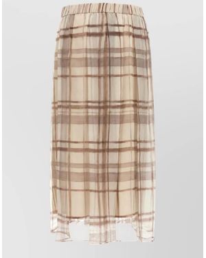 Brunello Cucinelli Silk Pleated Midi Skirt - Natural