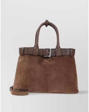 Prada Buckle Medium Leather Tote Bag - Brown