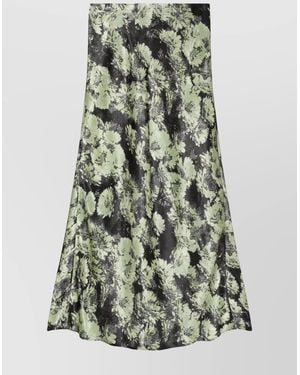 Tory Burch Long Printed Floral A-Line Midi Skirt - Green
