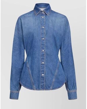 Alaïa Pointed-Collar Curved Denim Shirt - Blue