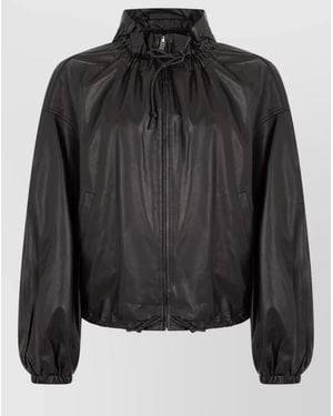 Isabel Marant Cropped Synthetic Leather Casual Hooded Jacket - Black