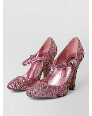 Dolce & Gabbana Sequin Mary Jane Court Shoes Button Detail - Pink