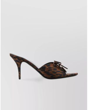 Balenciaga Printed Satin Knife Bow Mules - Brown