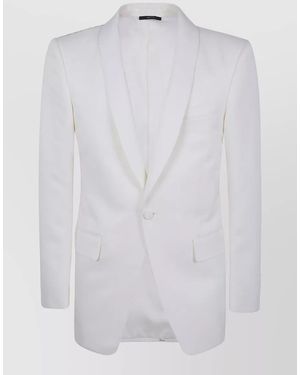 Tom Ford Wool Silk Slim Shawl Lapel Suit Jacket - White