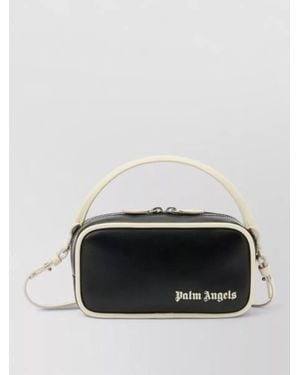 Palm Angels Logo Crossbody Bag Contrast Trim Top Handle - Black
