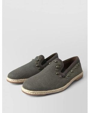 Dolce & Gabbana Studded Linen Leather Espadrilles - Green