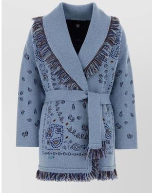 Alanui Wool Blend Bandana Cardigan Belt Waist - Blue