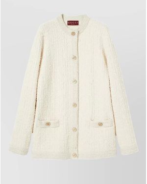 Gucci Longline Crewneck Cardigan Front Pockets Design - Natural