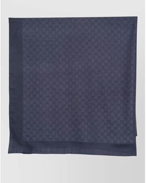 Gucci Logo Scarf Monogram Pattern Fringed Edges - Blue