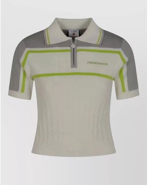 CASABLANCA Striped Knit Zip Polo Shirt Contrast - Grey