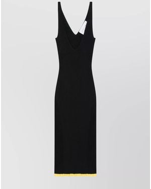 AZ FACTORY Ribbed V-Neck Knee-Length Dress - Black