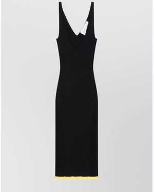 AZ FACTORY Ribbed V-Neck Knee-Length Dress - Black