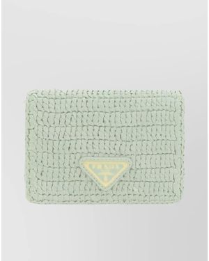 Prada Raffia Shoulder Strap Card Holder - Green