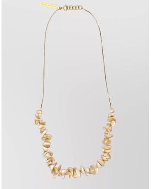Dries Van Noten Shell Bead Necklace Fine Metal Chain - White