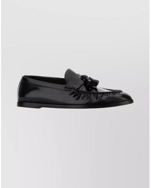 The Row Flat Sole Leather Loafers Featuring Tassel Detail - Black