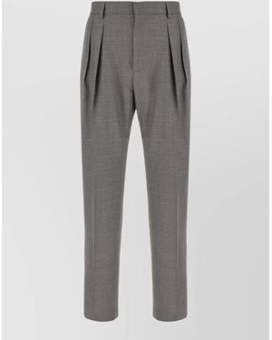 Paul Smith Embroidered Wool Tailored Pant Belt Loops - Gray