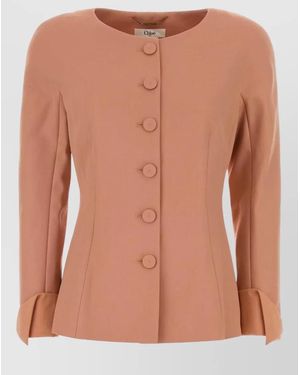 Chloé Wool Blazer Structured Shoulders Fitted Waist - Pink
