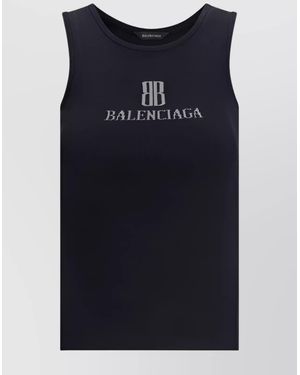 Balenciaga Intarsia-Knit Slim-Fit Logo Tank Top - Blue
