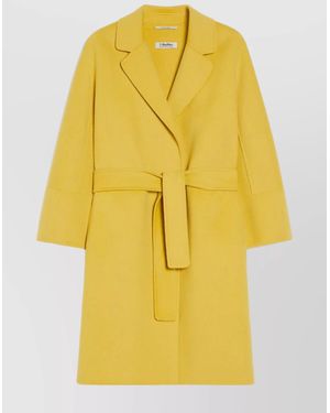 Max Mara Short Wool Coat With Kimono And Raglan Sleeves - Yellow