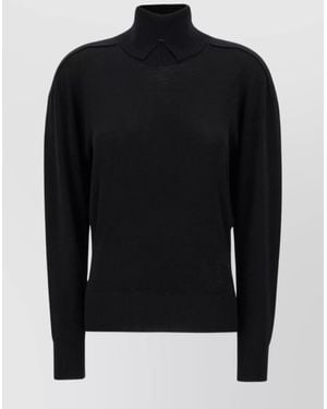 Burberry Ribbed Turtleneck Wool Sweater - Black