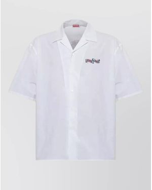KENZO Short Sleeve Cotton Shirt Tiger Back - White