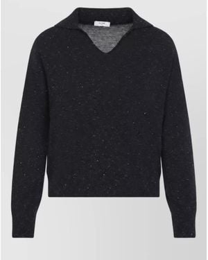 Peserico Fine-Knit Lurex V-Neck Polo Jumper - Blue