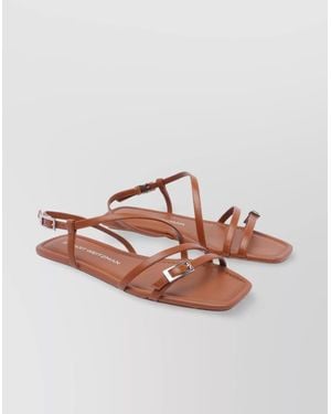Stuart Weitzman Round Toe Leather Sandals With Buckle Detail - Pink