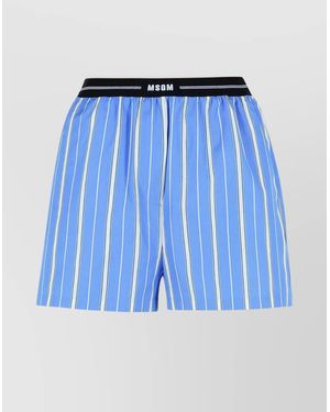 MSGM Striped Cotton Knee-Length Shorts - Blue
