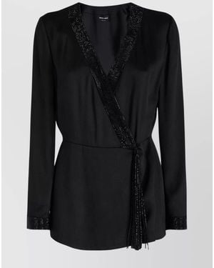 Giorgio Armani Satin Double-Breasted Long Jacket - Black