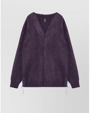Needles Viola Mohair Cardigan Elbow Patches - Purple