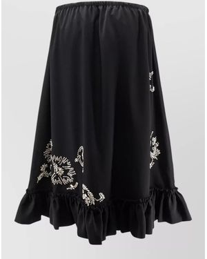 Dries Van Noten Rhinestone Ruffled Midi A-Line Skirt - Black