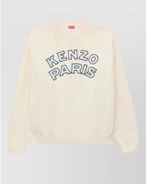 KENZO Wool And Cotton Logo-Embroidered Crew-Neck Jumper - Natural