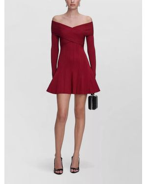 Self-Portrait Bardot Neckline Viscose Knit Mini Dress - Red